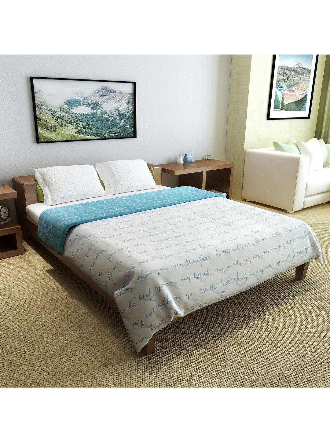 Divine Casa Blue & White Abstract Mild Winter 110 GSM Double Bed Comforter Price in India