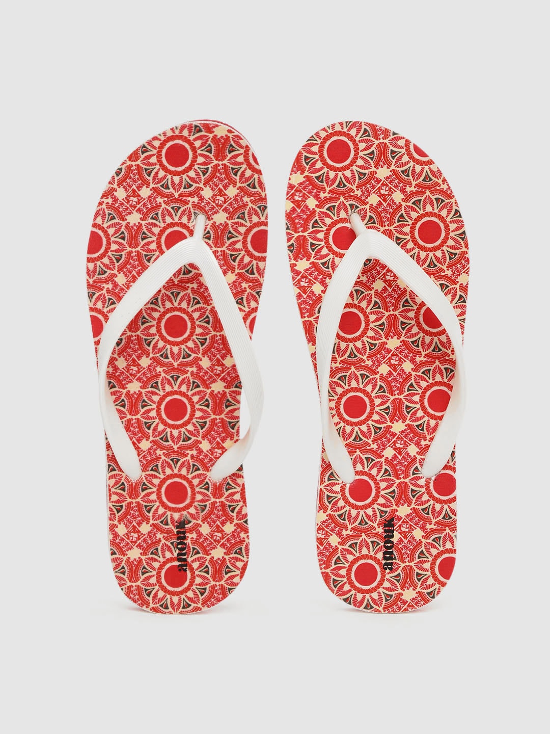 Anouk Women White & Red Ethnic Print Thong Flip-Flops Price in India