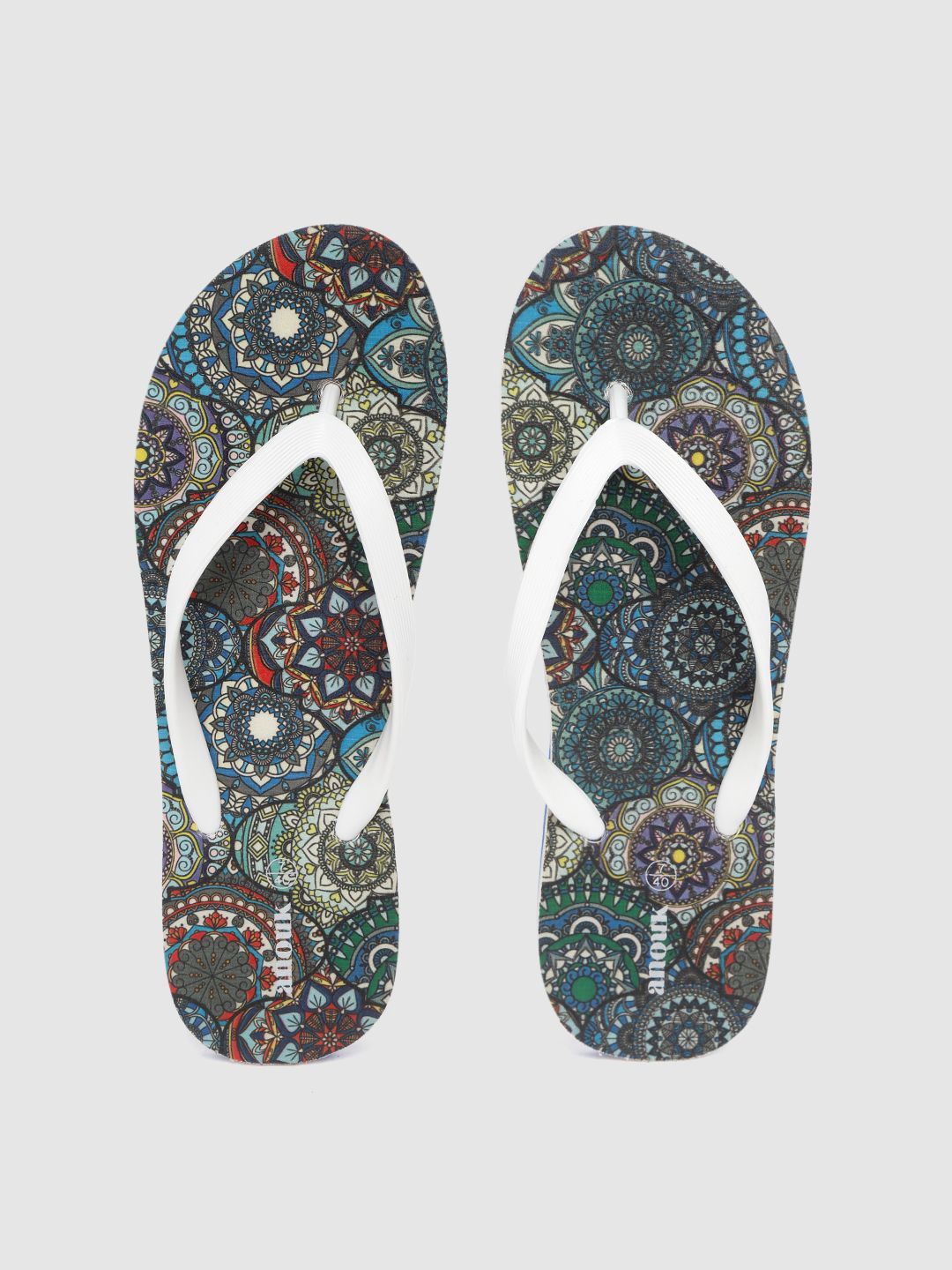 Anouk Women White & Blue Multicoloured Ethnic Motifs Print Thong Flip-Flops Price in India