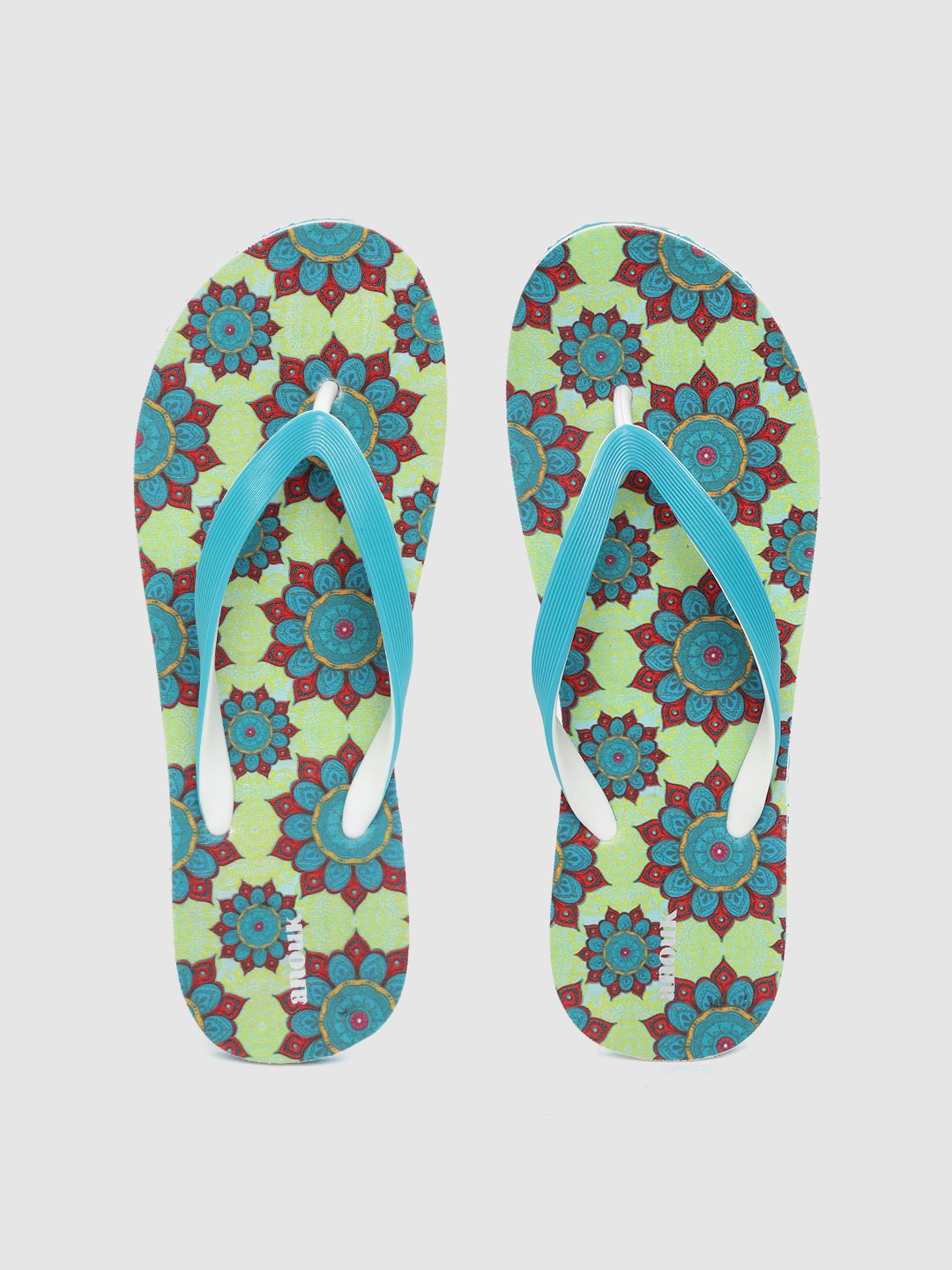 Anouk Women Blue & Green Ethnic Motifs Print Thong Flip-Flops Price in India