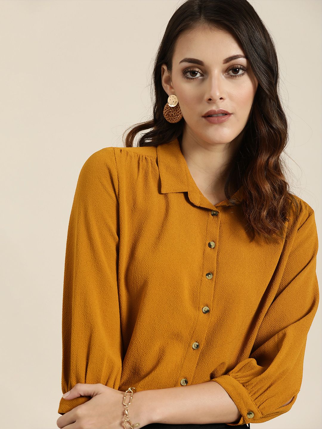 all about you Women Mustard Stretchable Casual Shirt Price in India