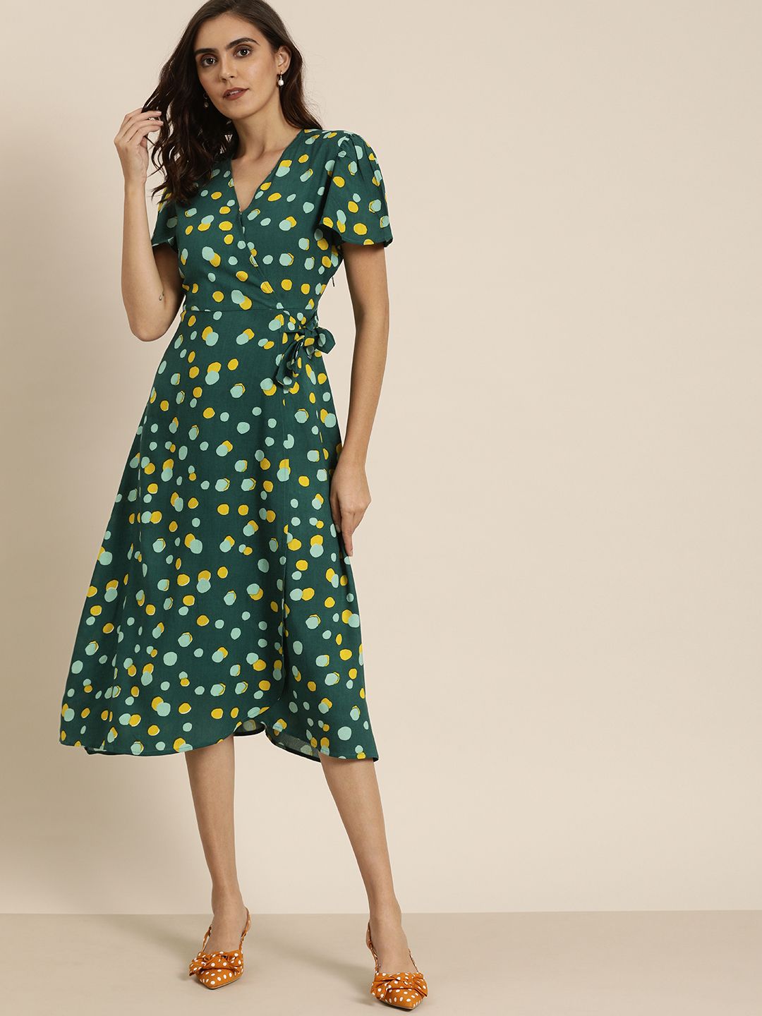 all about you Women Green Printed Fit and Flare Dress Price in India