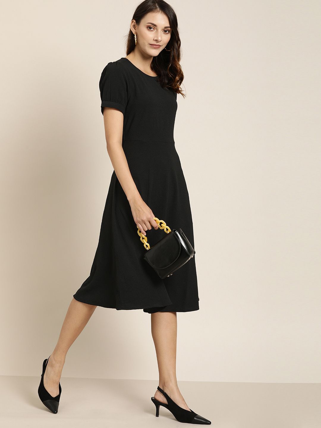 all about you Black Stretchable Fit and Flare Dress Price in India
