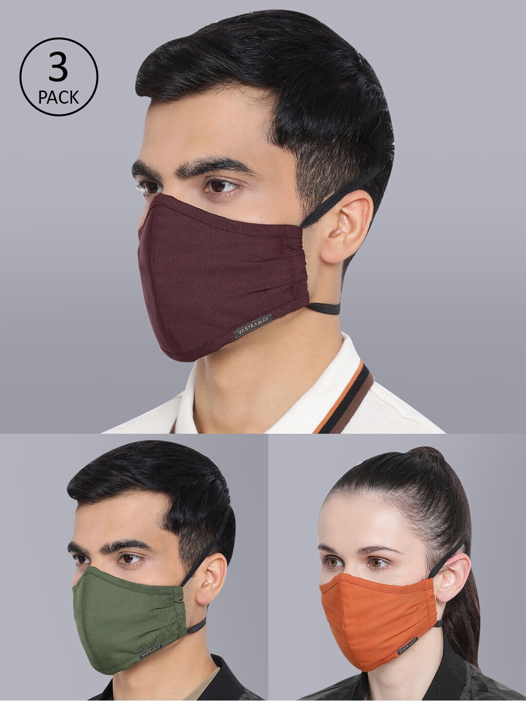 VASTRAMAY Unisex Pack Of 3 3-Ply Adjustable Face Mask Price in India