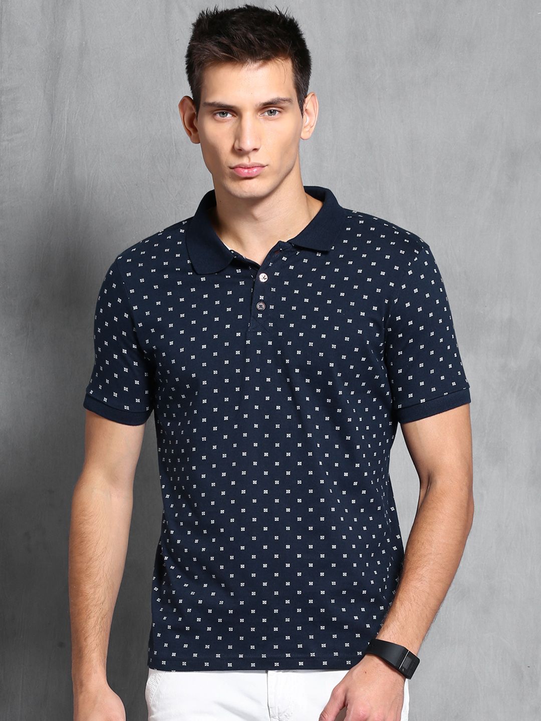 WROGN Navy Printed Polo T-shirt