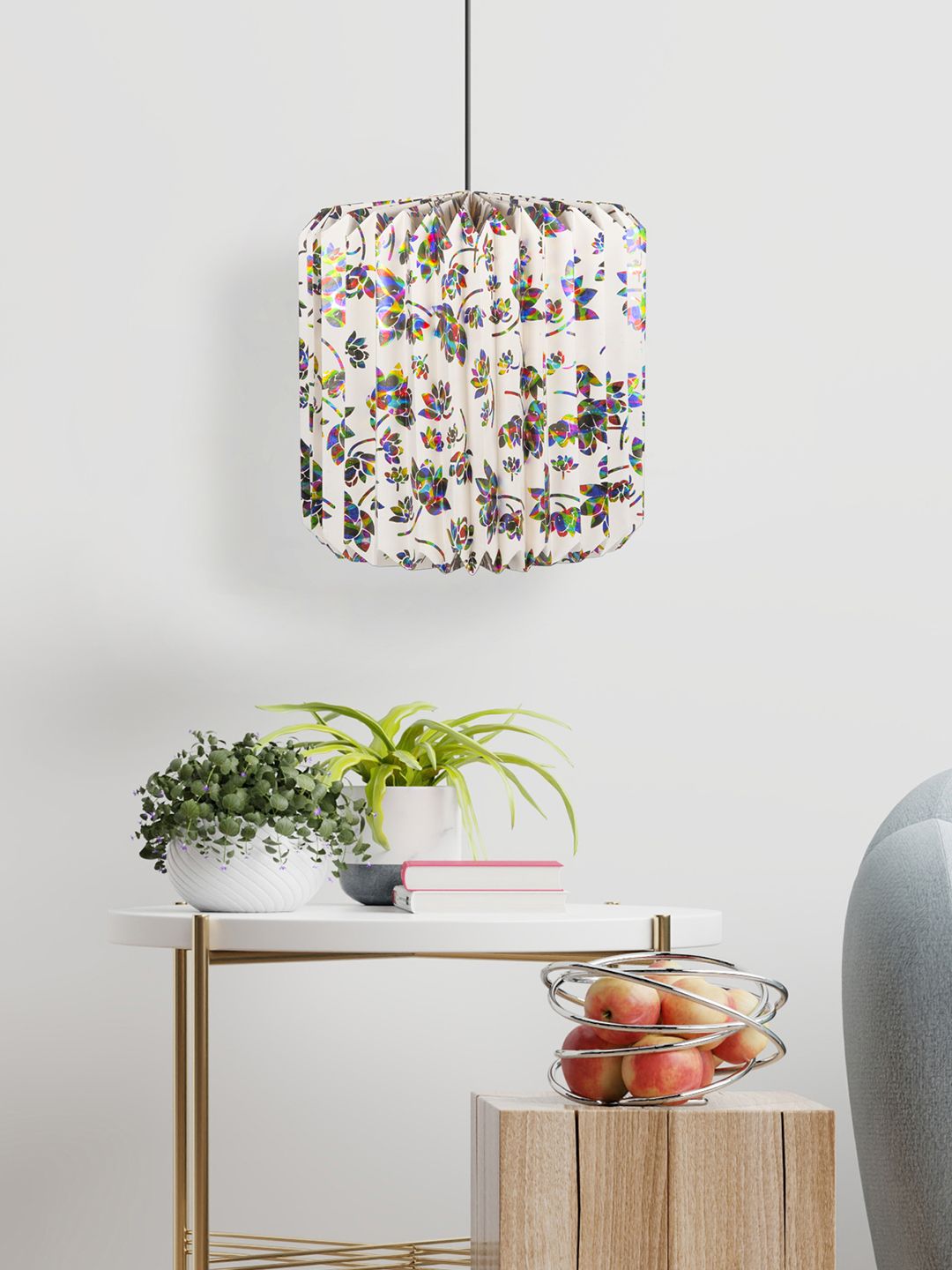 Bigsmall Off-White Printed Quirky Ceiling Lantern Price in India