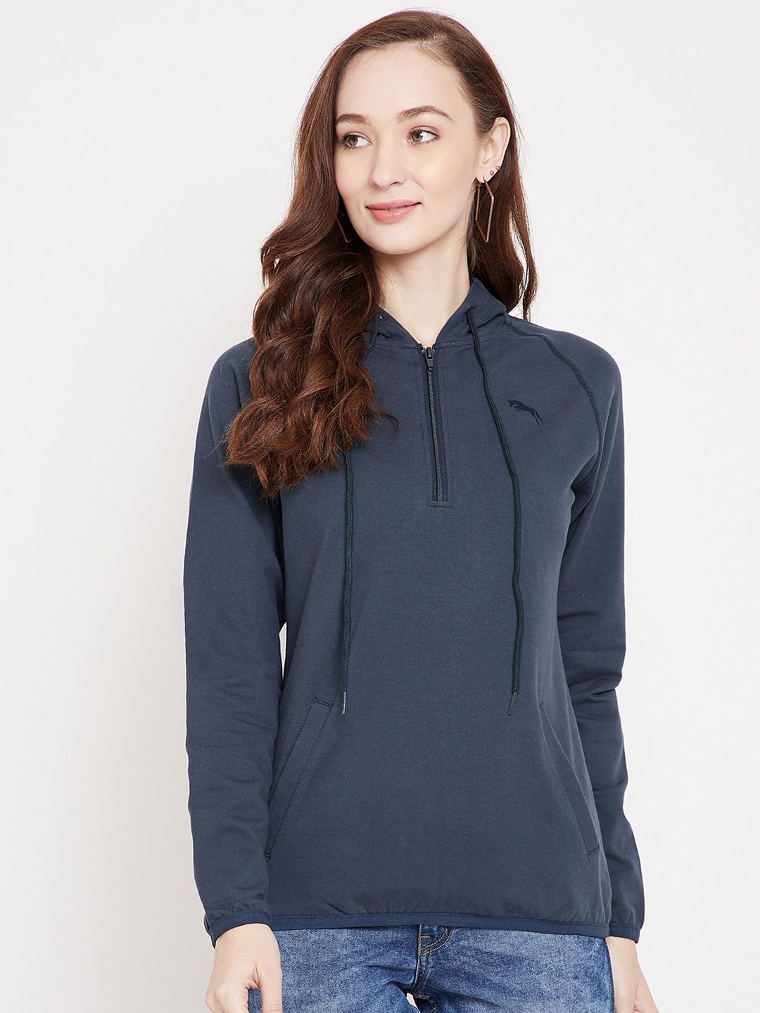 JUMP USA Women Navy Blue Solid Sweatshirt