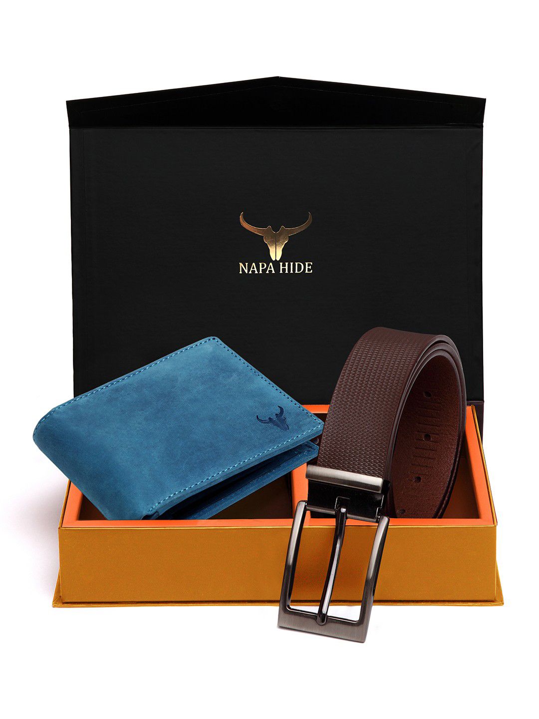 NAPA HIDE Men RFID Protected Genuine Leather Wallet & Belt Accessory Gift Set