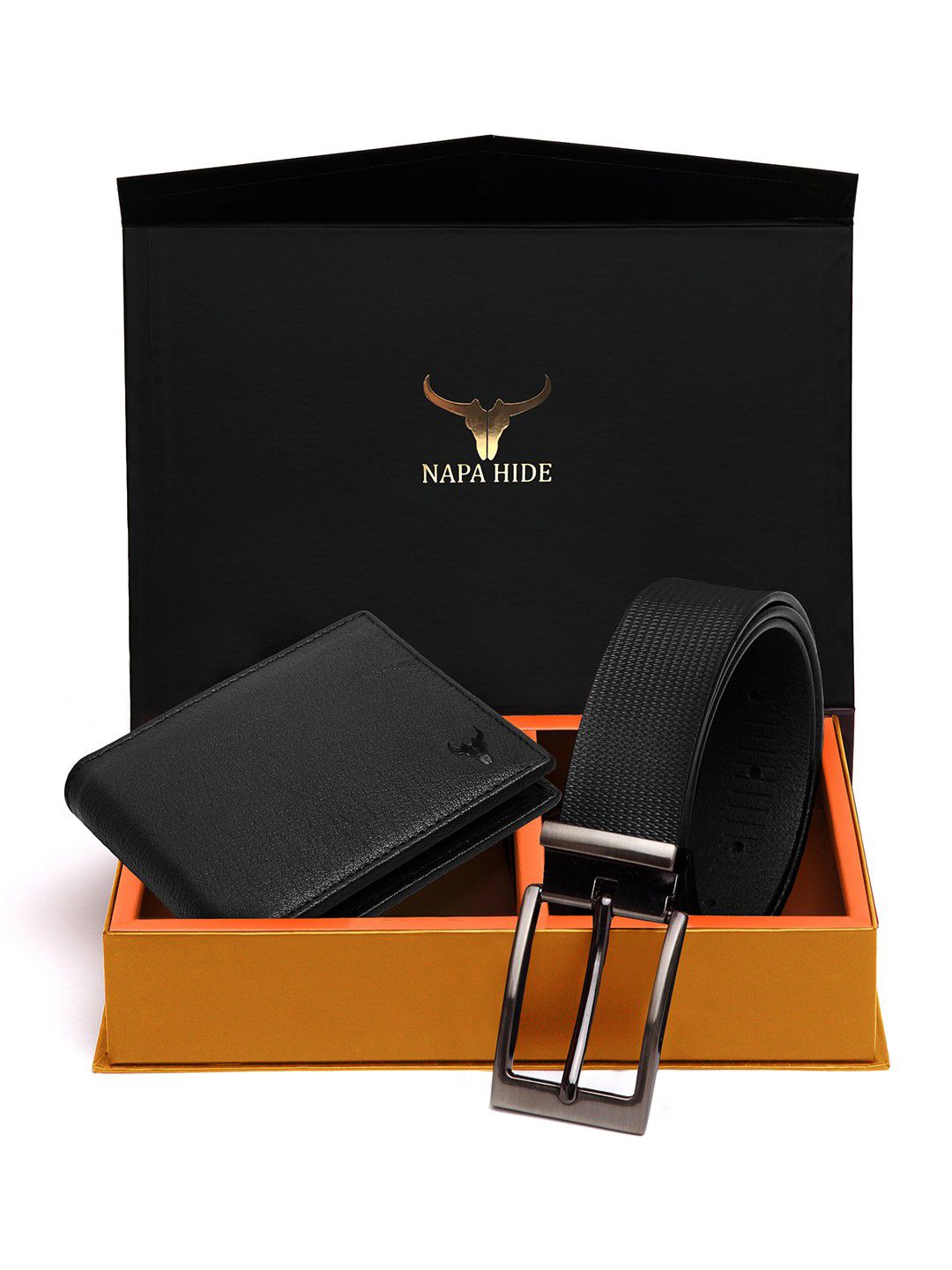 NAPA HIDE Men Black RFID Protected Genuine Leather Accessory Gift Set
