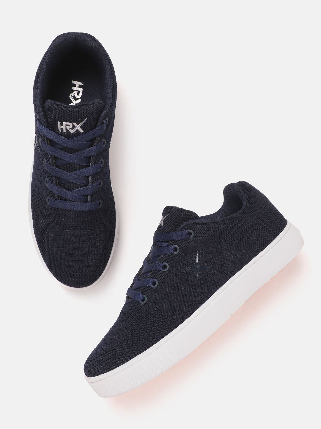 Hrx By Hrithik Roshan Men Navy Blue Woven Design Fly Sneakers