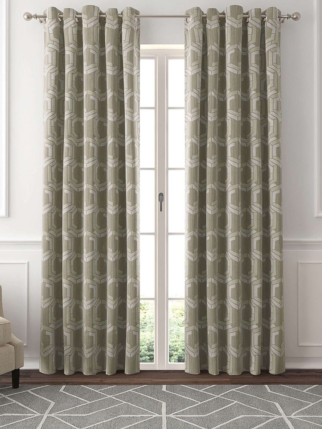 GM Beige & Green Set of 2 Curtain Curtains Price in India