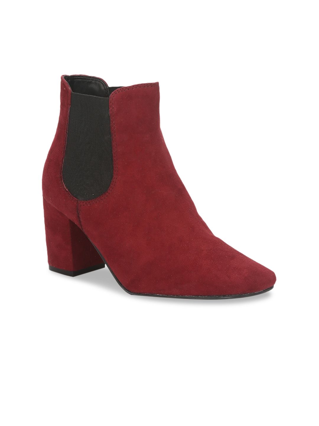 Truffle Collection Women Maroon Solid Suede Heeled Boots Price in India