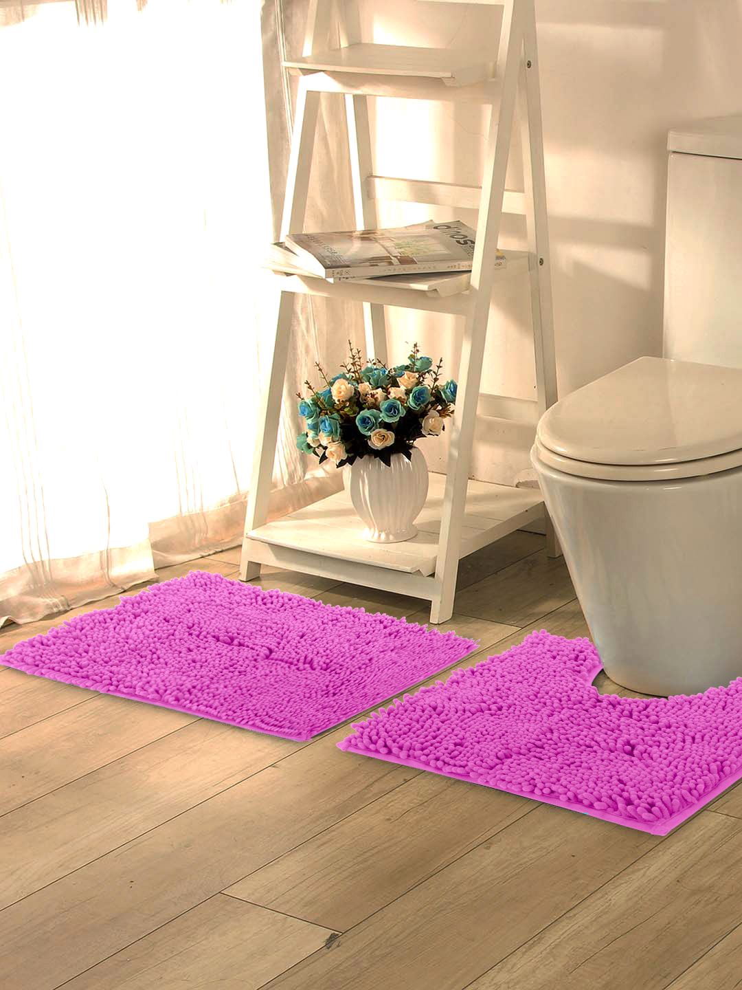Lushomes Set Of 2 Pink Solid Bath Rug & Contour Price in India