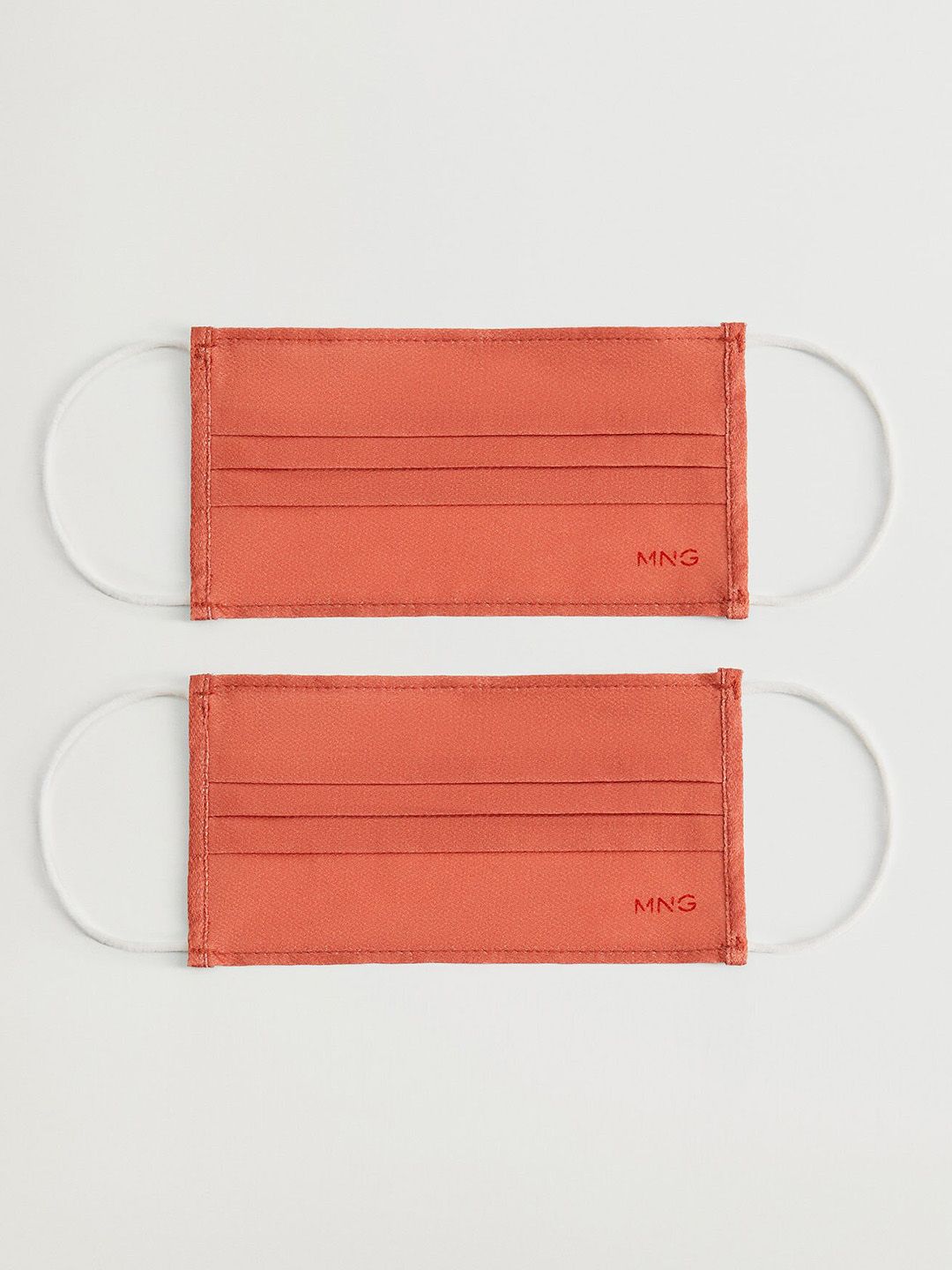 MANGO Women Pack of 2 Rust Orange Solid 2 Ply Hygienic Reusable Masks Price in India