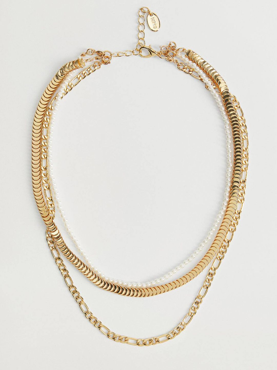 MANGO Gold-Toned & White Beaded Layered Link Necklace Price in India