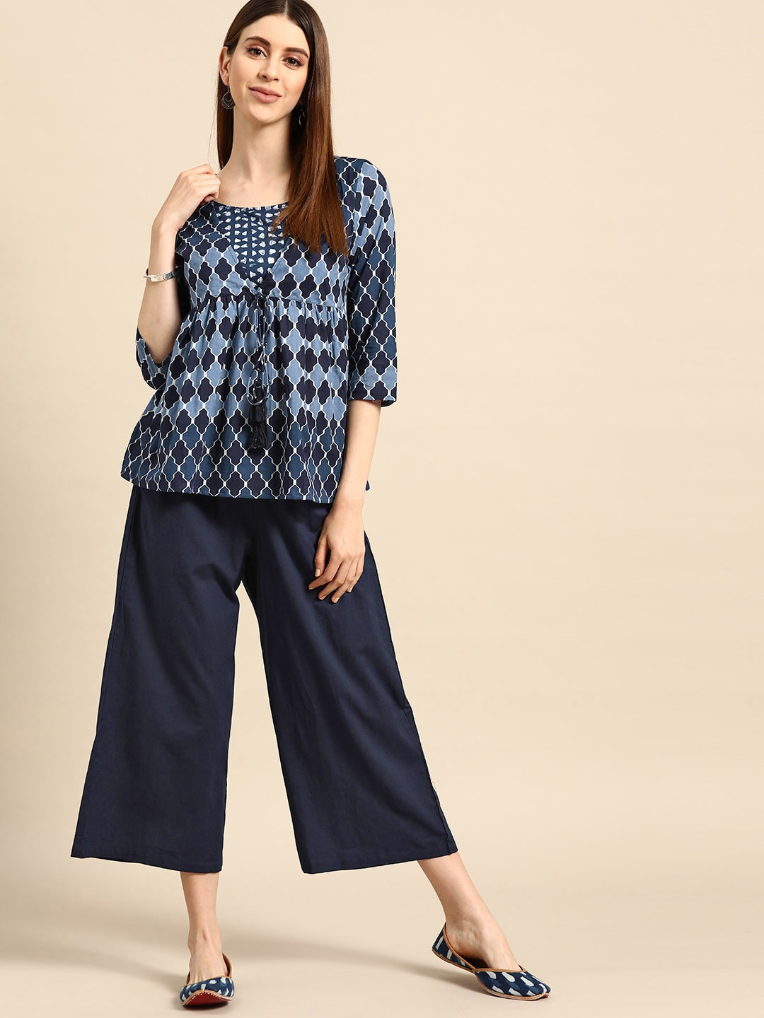 Anouk Women Blue Printed Top with Trousers Price in India