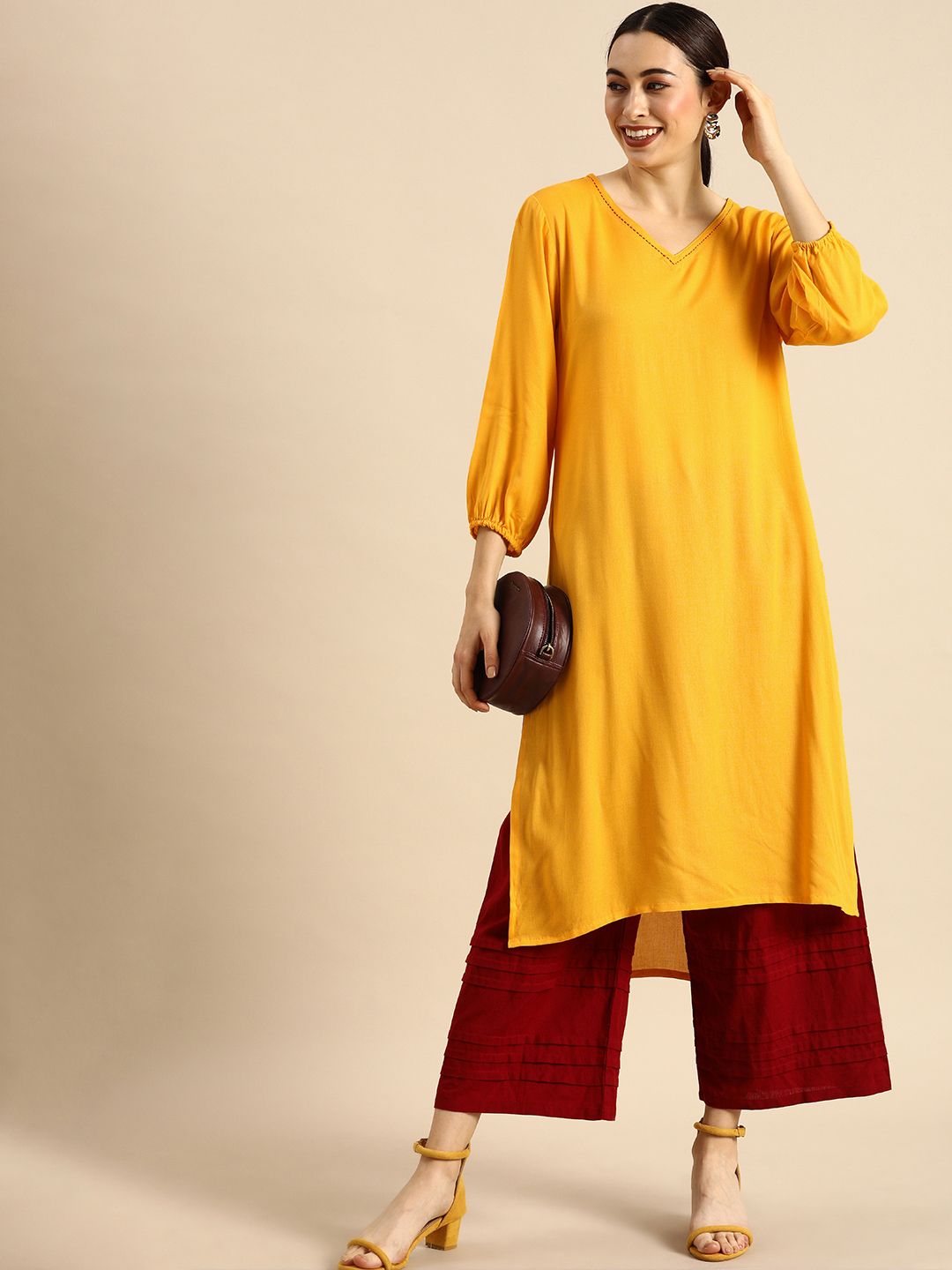 Anouk Women Mustard Kurta Price in India