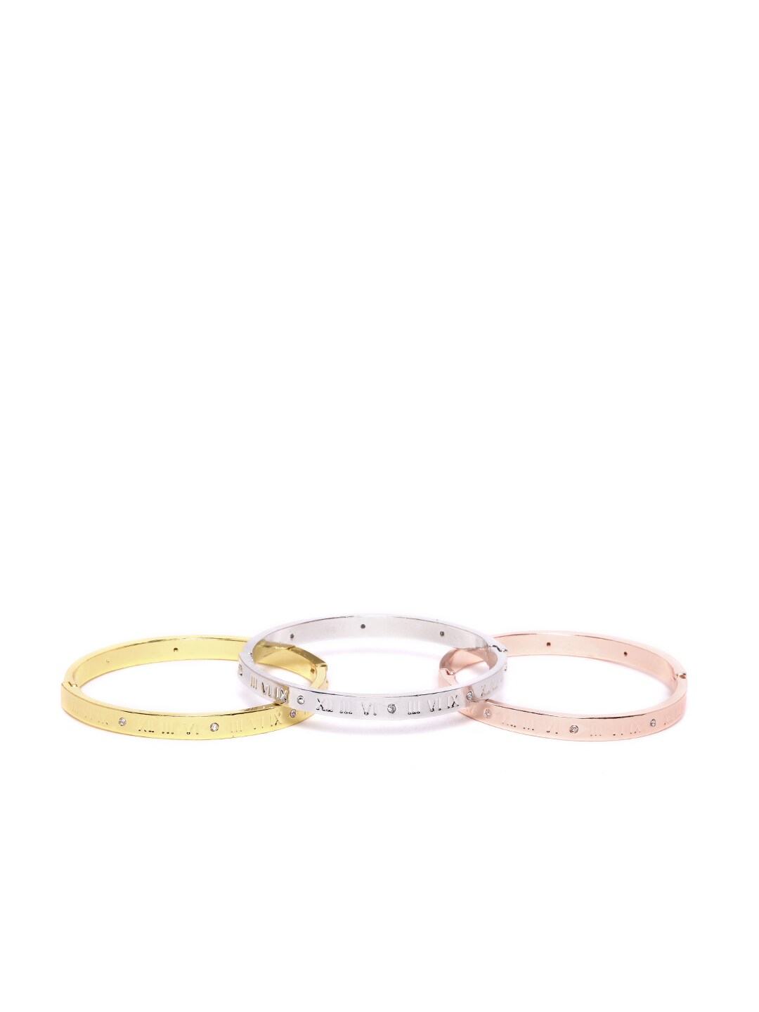 YouBella Set of 3 Gold-Plated Stone Studded Roman Numerals Inscribed Bangle Style Bracelet Price in India