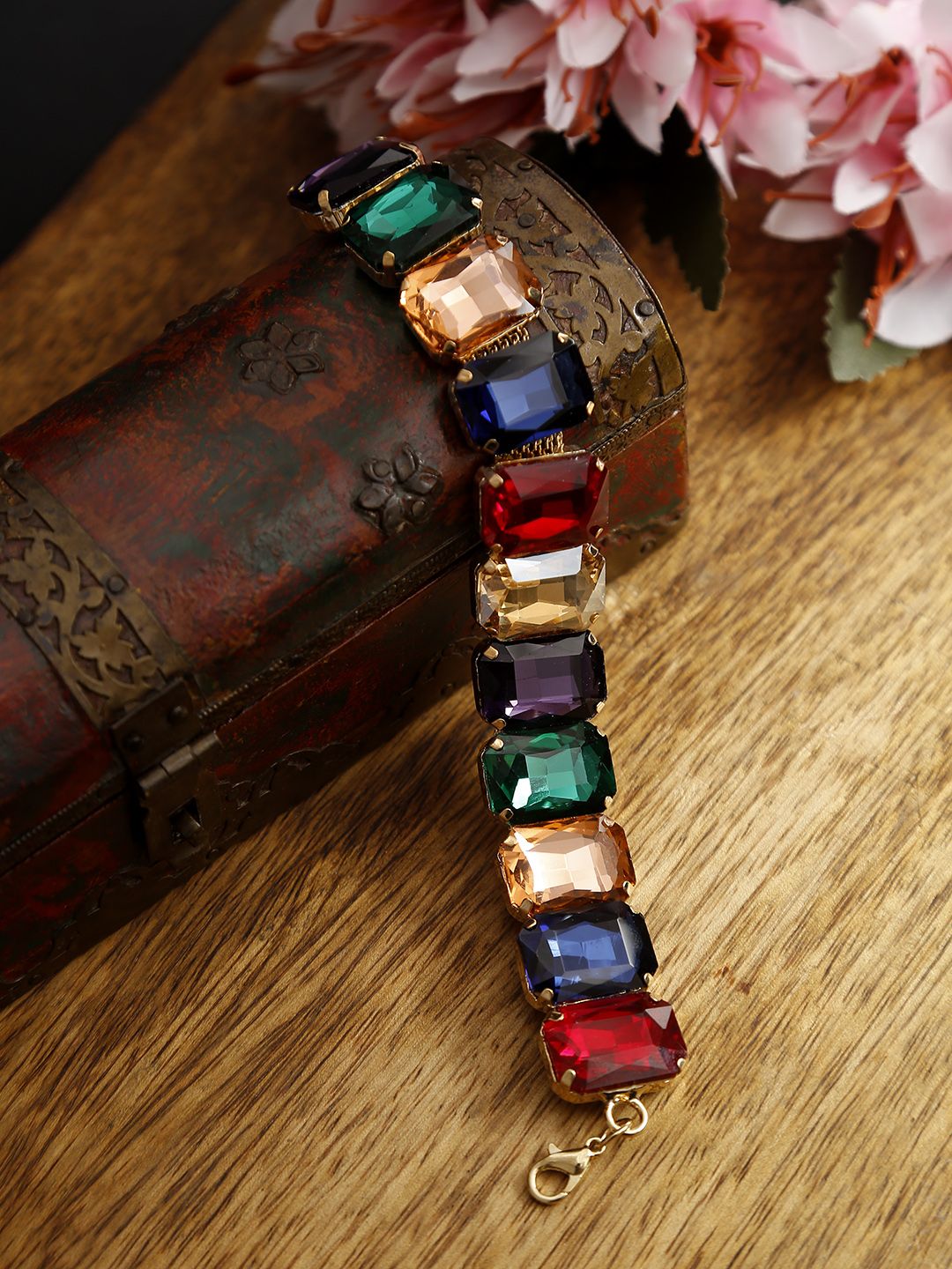 YouBella Multicoloured Gold-Plated Stone Studded Bracelet Price in India