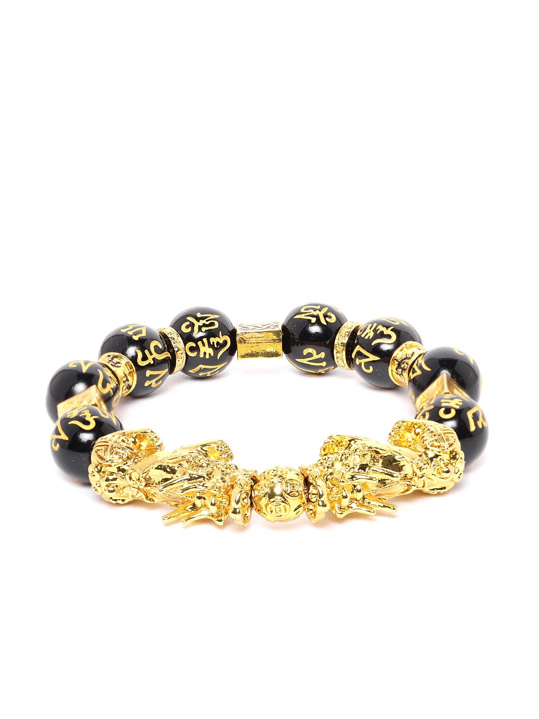 YouBella Black Gold-Plated Beaded Elasticated Dragon Shaped Bracelet Price in India