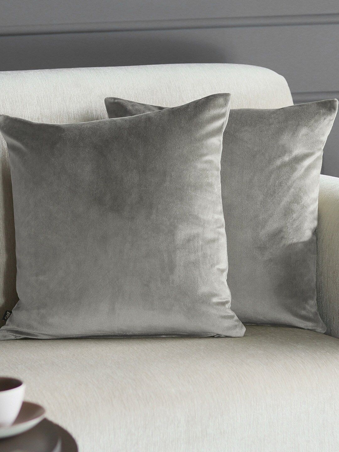 GM Set of 2 Grey Solid Square Cushion Covers Price in India