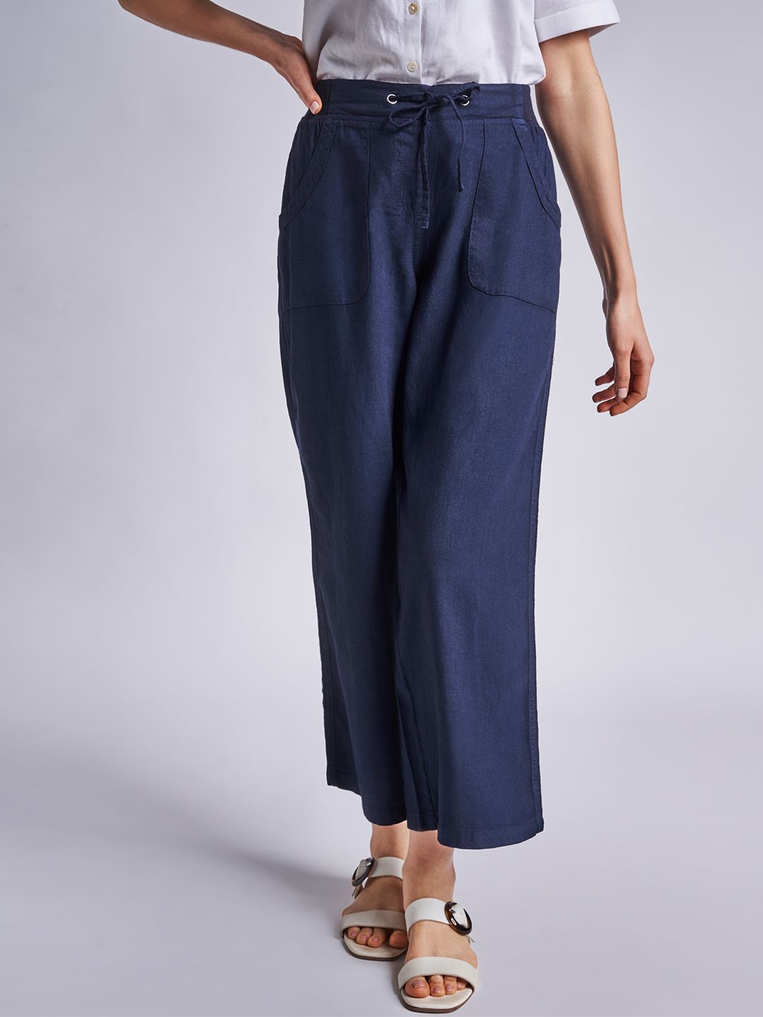 AND Women Blue Flared Regular Trousers