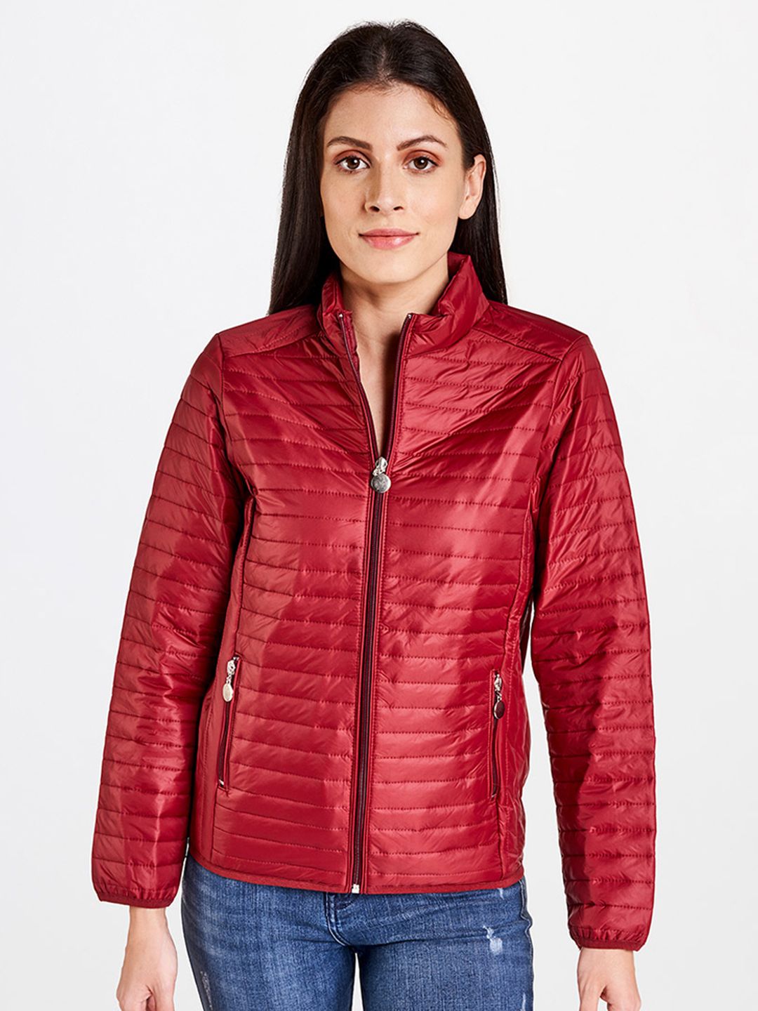 AND Women Red Padded Jacket Price in India