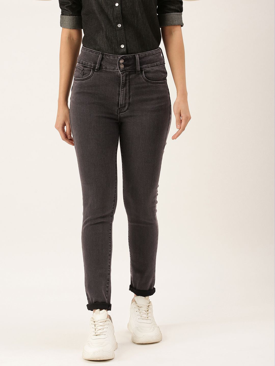 Flying Machine Women Black Super Skinny Fit High-Rise Stretchable Jeans Price in India