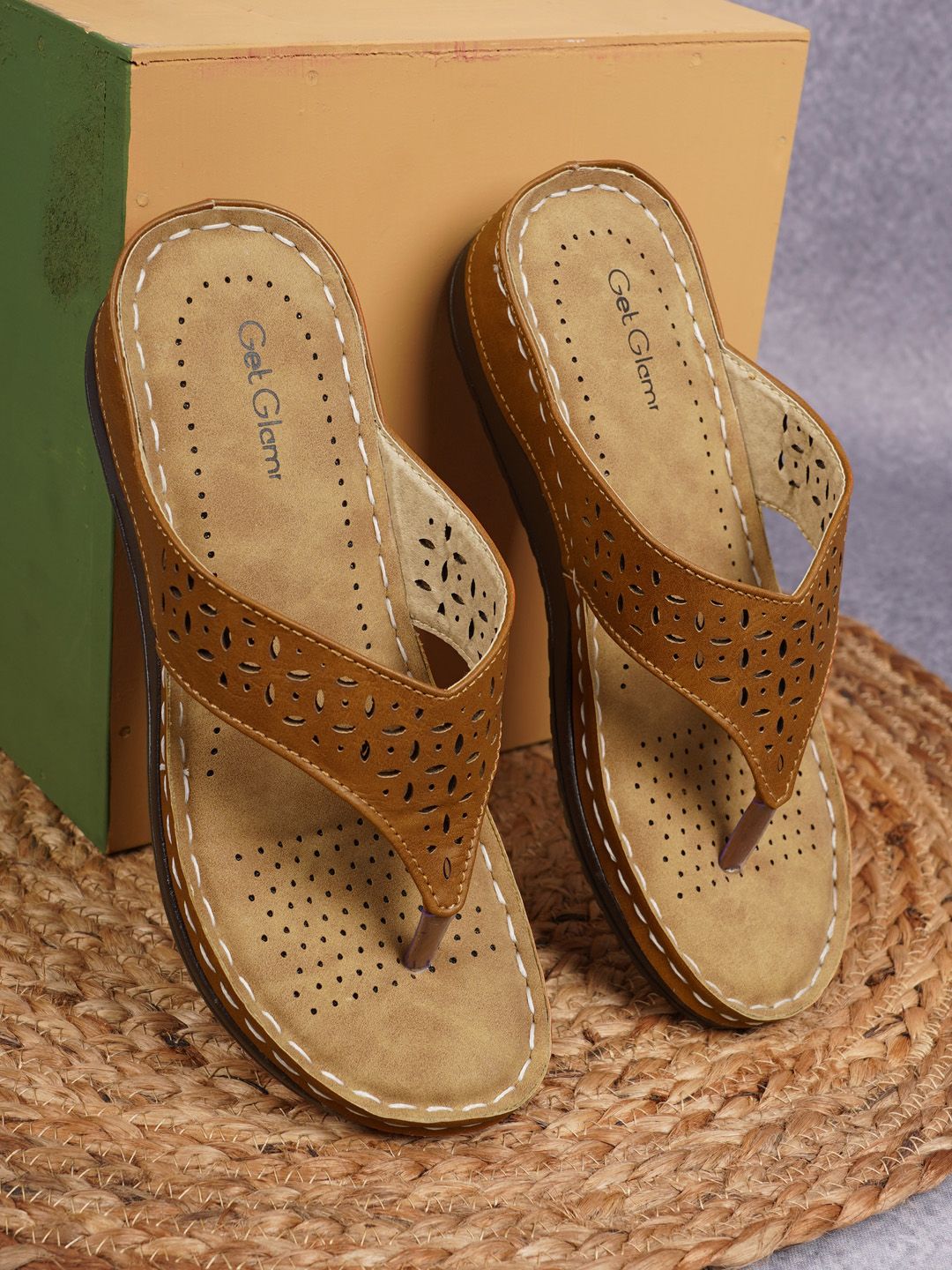 Get Glamr Women Tan Brown Solid Sandals Price in India