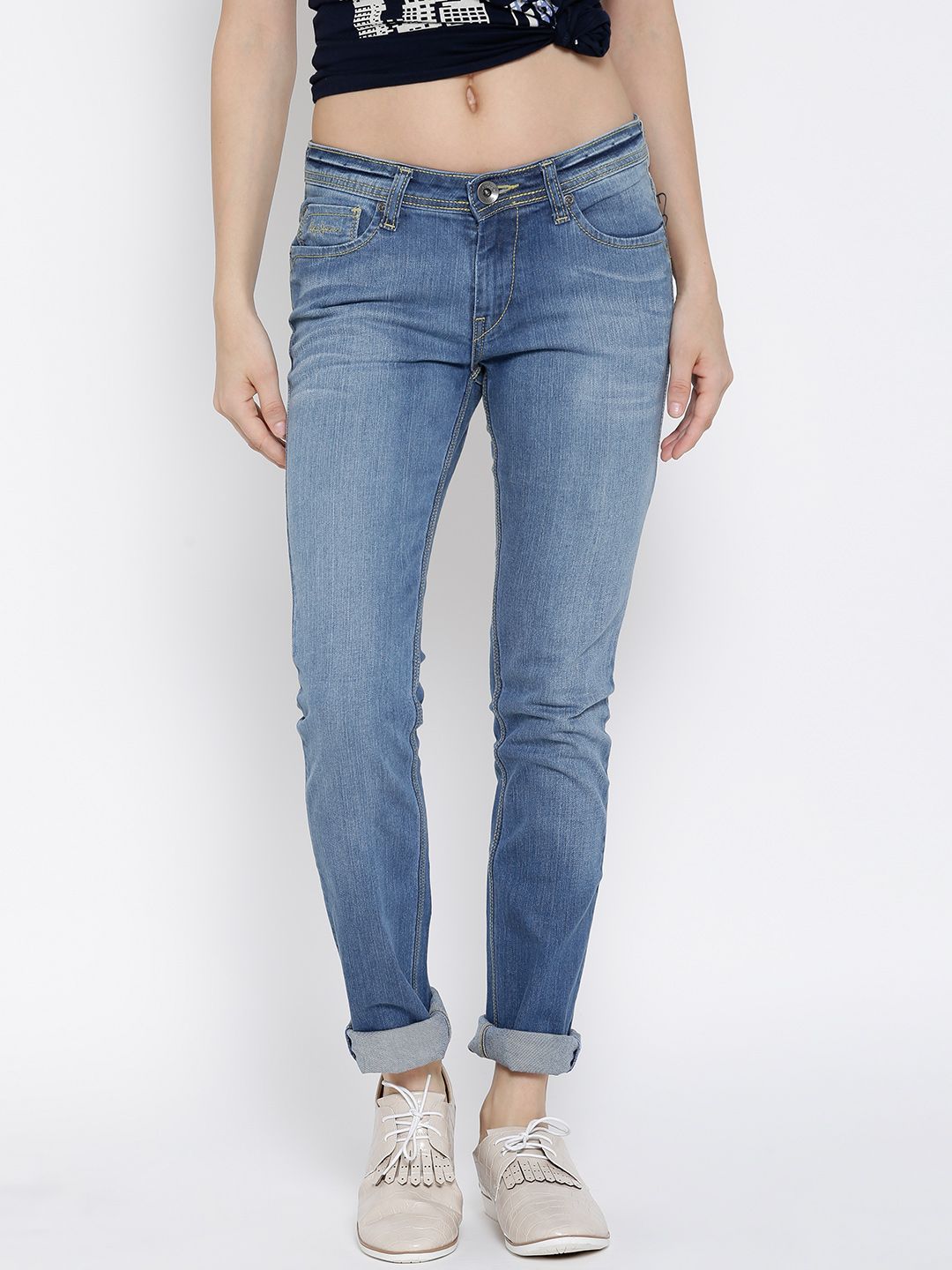 Pepe Jeans Women Blue Slim Fit Low-Rise Clean Look Jeans