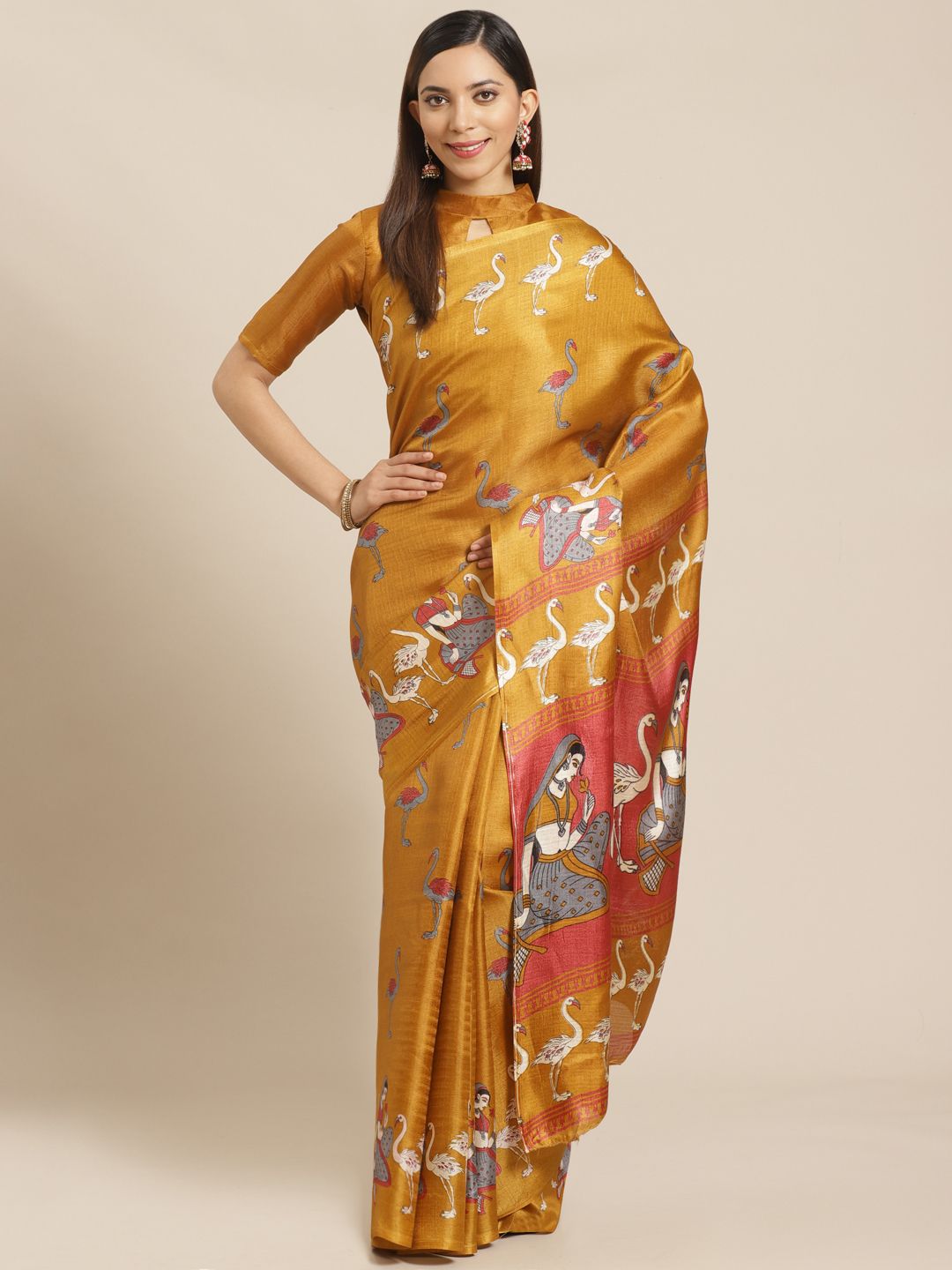 Saree mall Brown & White Printed Saree Price in India