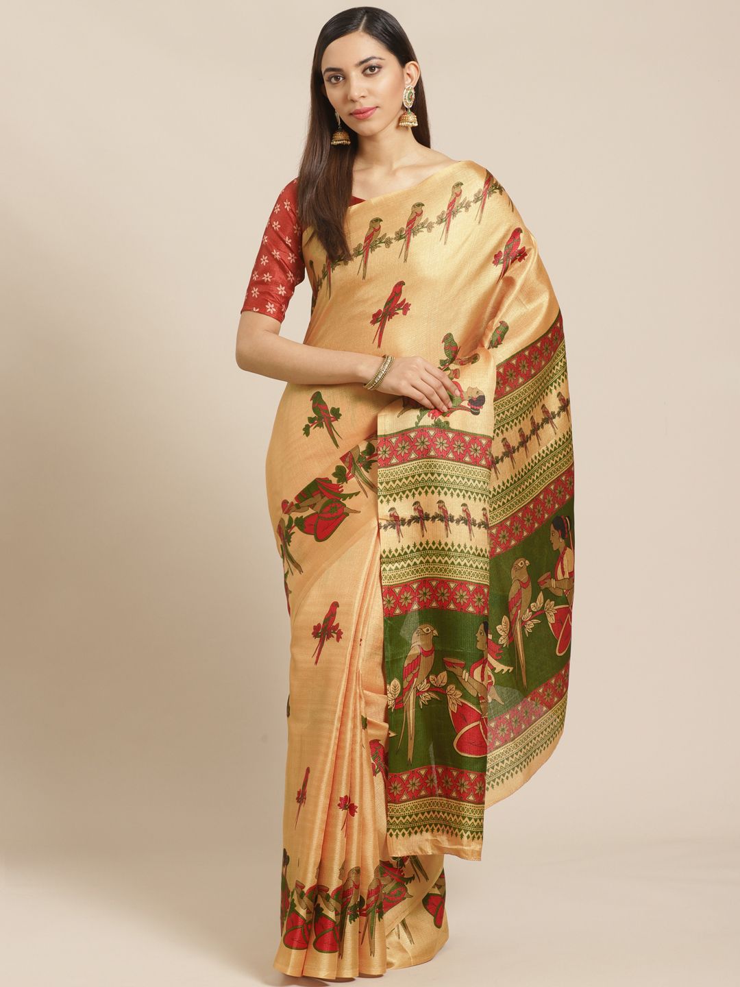 Saree mall Beige & Red Printed Saree Price in India