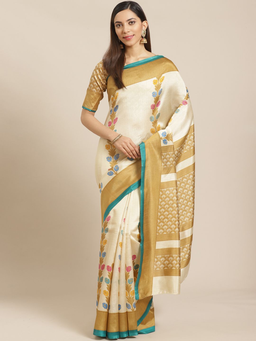 Saree mall Off-White & Beige Printed Saree Price in India