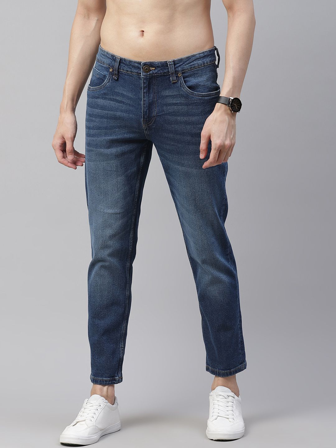 The Roadster Lifestyle Co Men Navy Blue Slim Fit Light Fade Stretchable Jeans