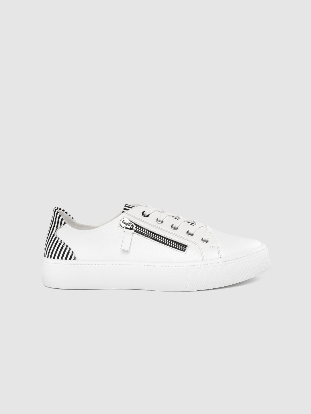 DressBerry Women White Striped & Zip Detail Sneakers Price in India