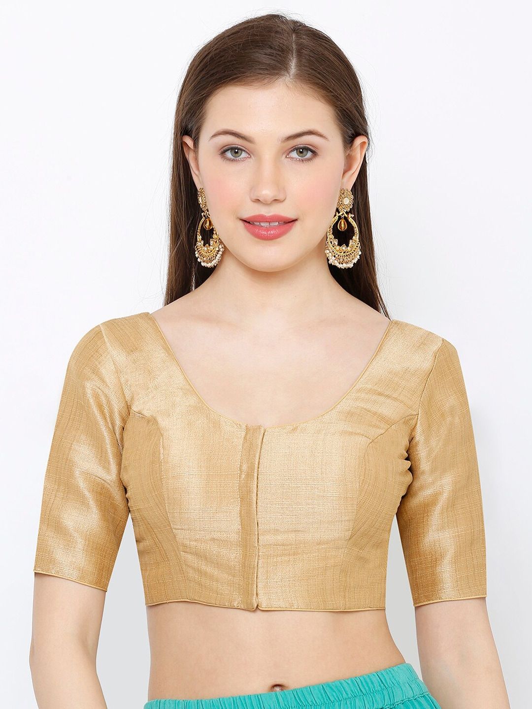 SALWAR STUDIO Women Gold-Toned Solid Readymade Mulberry Silk Saree Blouse Price in India