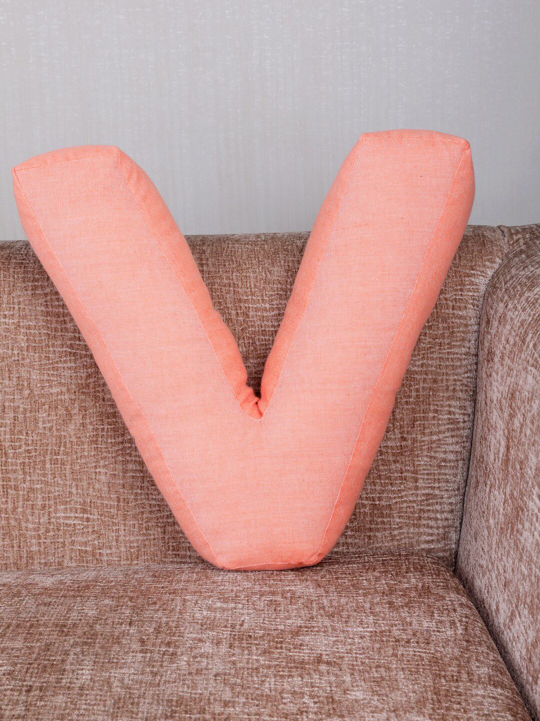My Gift Booth Peach-Coloured Solid V-Shaped Cushion with Filler Price in India