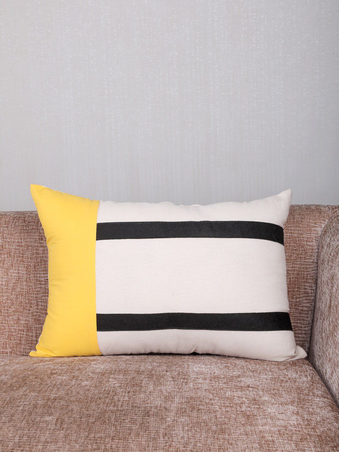 My Gift Booth White & Yellow Breton Striped Rectangular Cushion with Filling Price in India