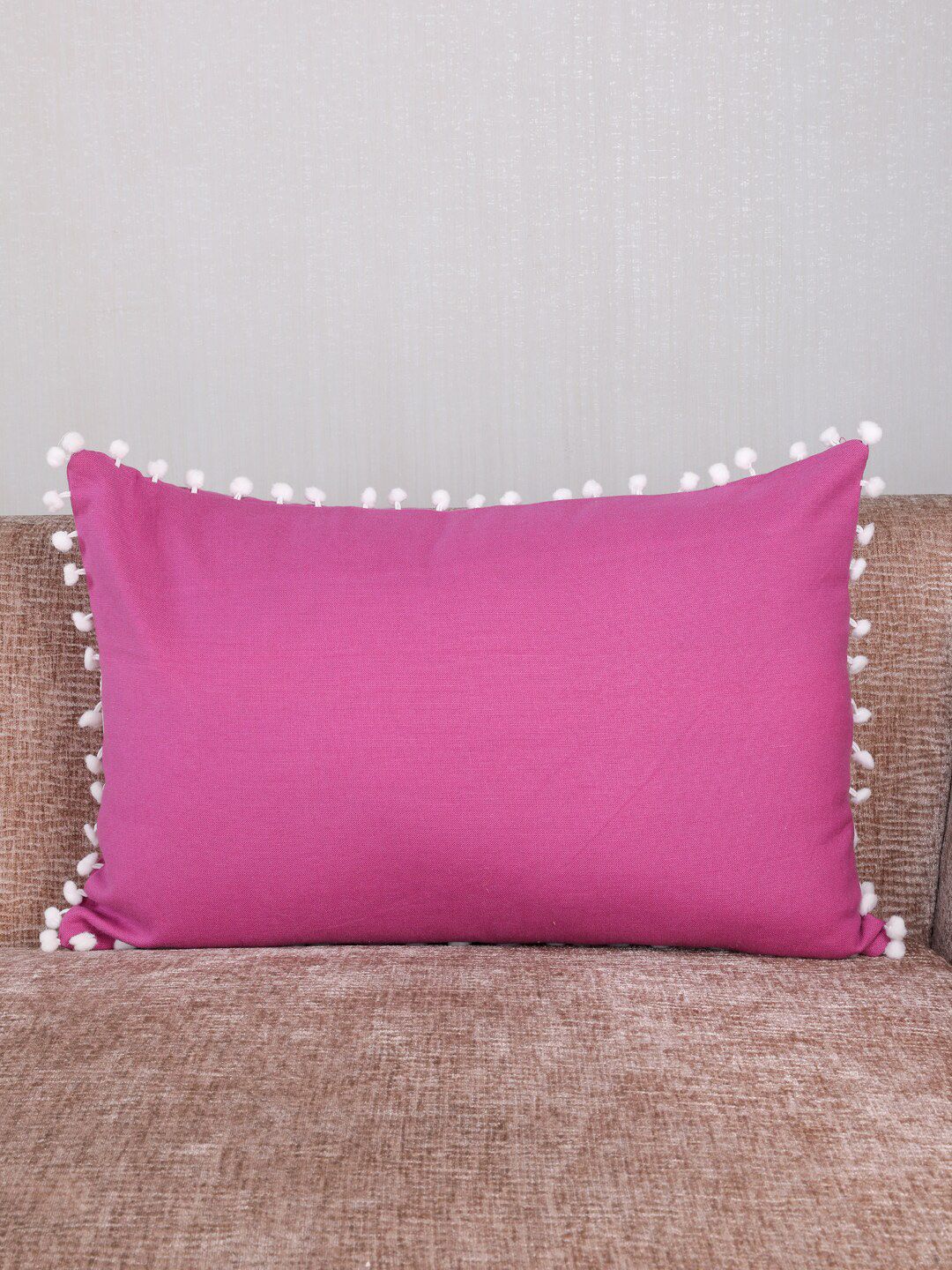 My Gift Booth Purple & White Solid Pom-Pom Trim Rectangular Shaped Cushion with Filling Price in India