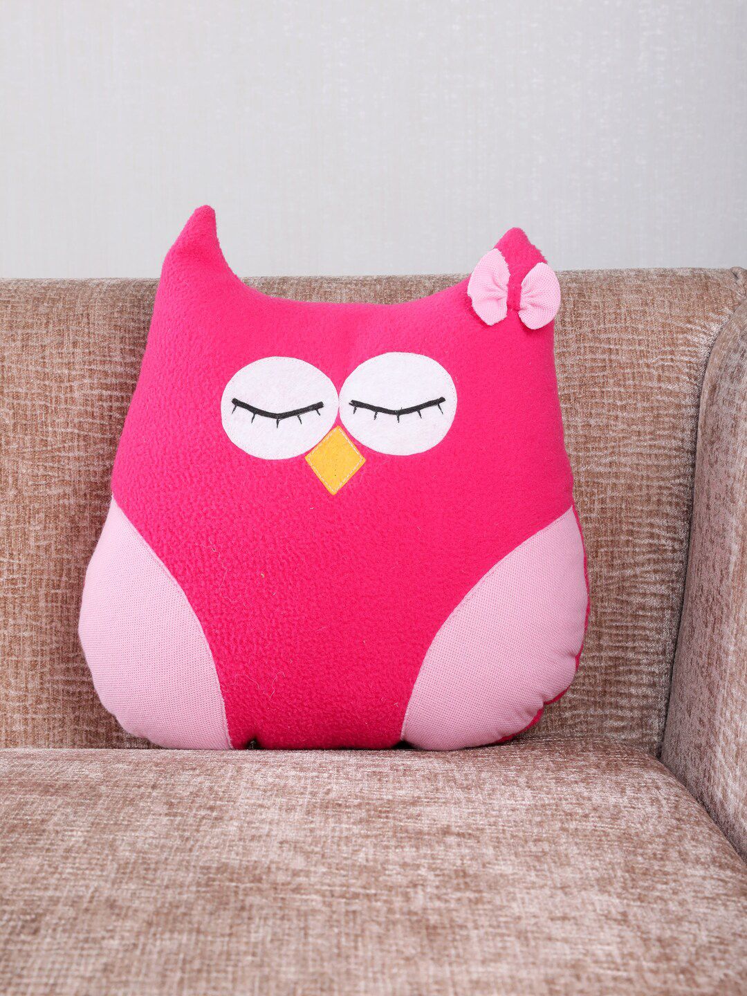 My Gift Booth Pink & White Printed Owl Shape Cushion Price in India