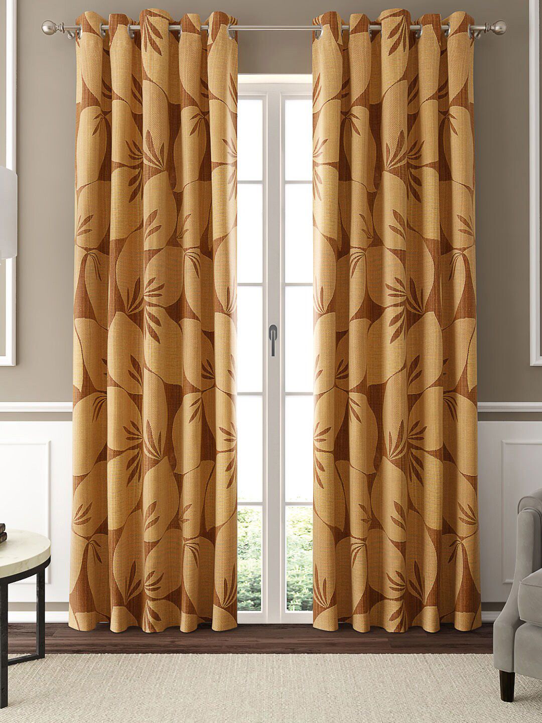 GM Brown Set of 2 Printed Curtain Price in India