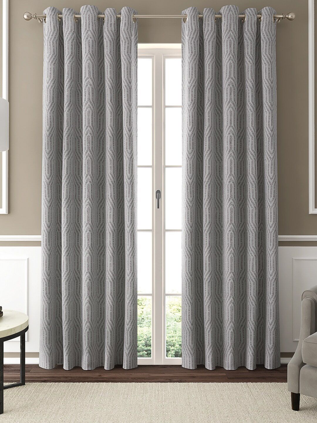 GM Silver-Toned Set of 2 Woven Puffed Geometric Grommet Door Curtain Price in India