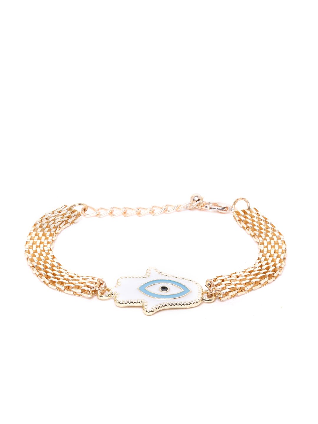 Blueberry White & Blue Gold-Plated Enamelled Evil Eye Handcrafted Chain Bracelet Price in India