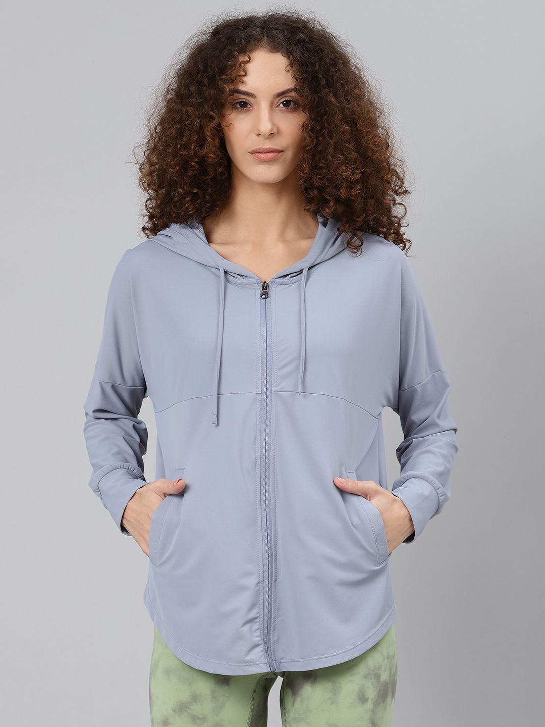 Fitkin Women Blue Solid Hooded Front-Open Training Sweatshirt Price in India