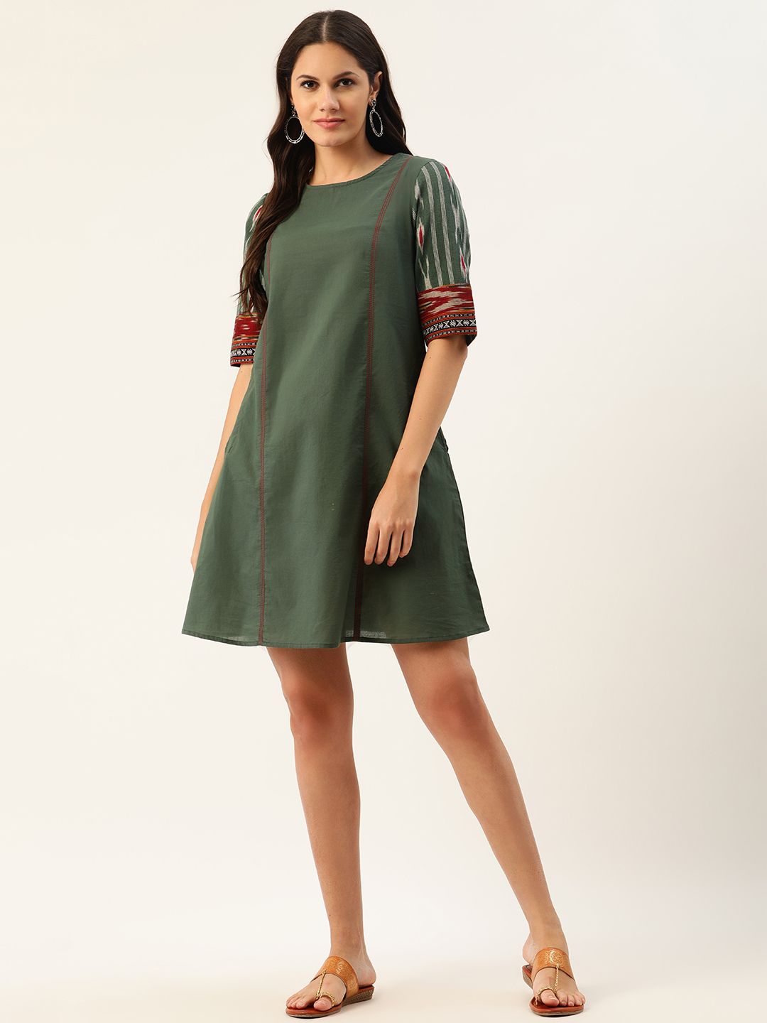 Taavi Women Green Solid A-Line Mini Dress