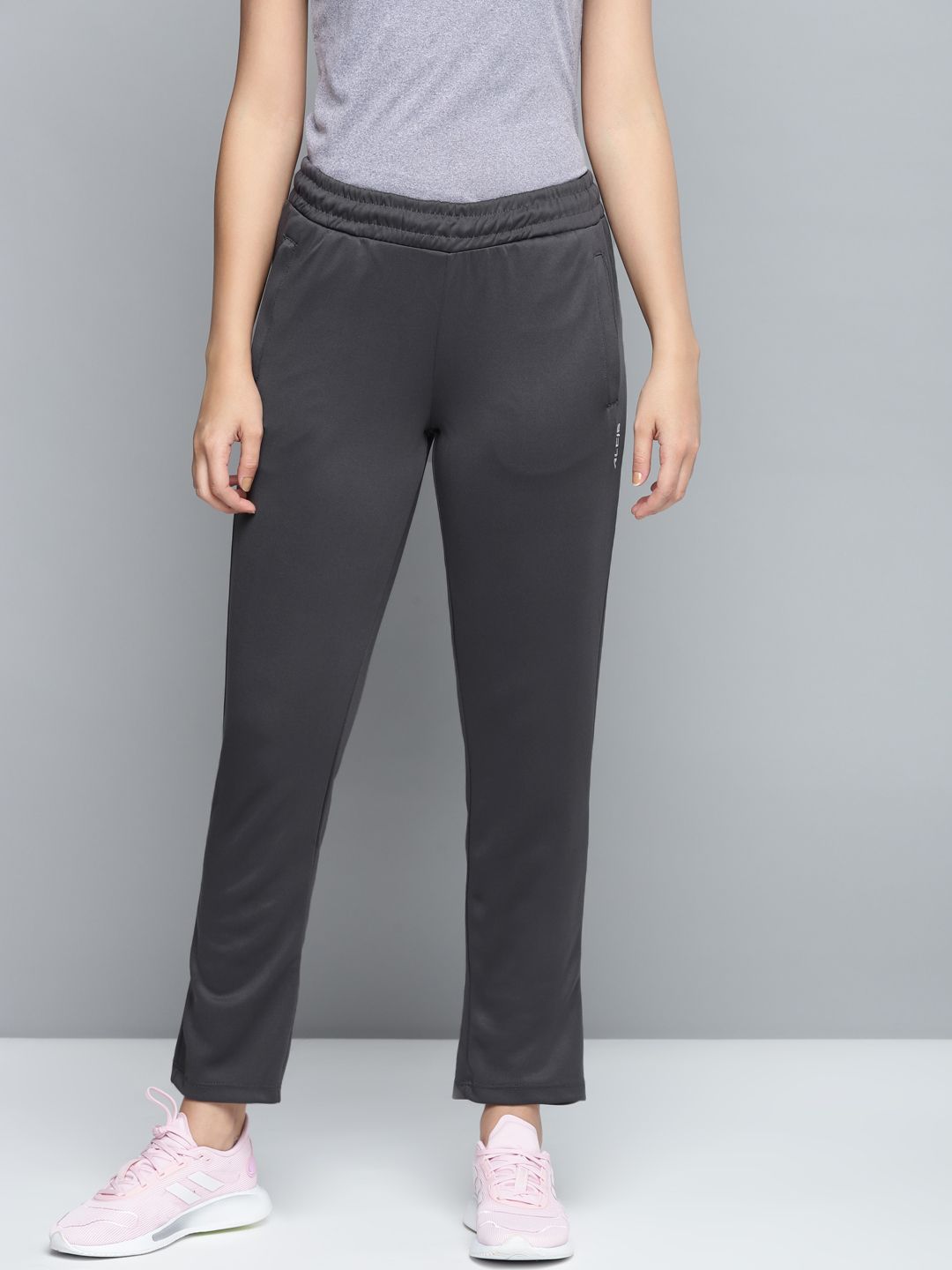 Alcis Women Charcoal Grey Solid Track Pants Price in India