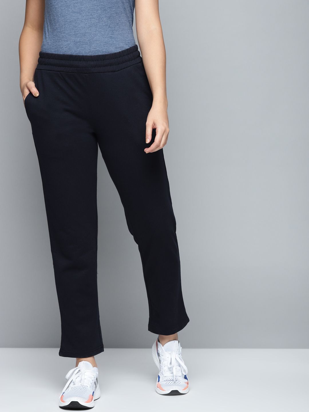Alcis Women Navy Blue Solid Track Pants Price in India