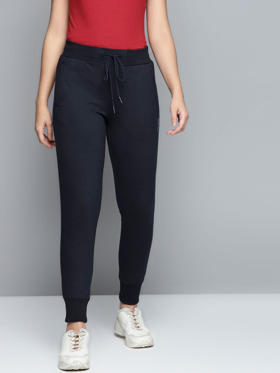 Alcis Women Navy Blue Solid Track Pants Price in India
