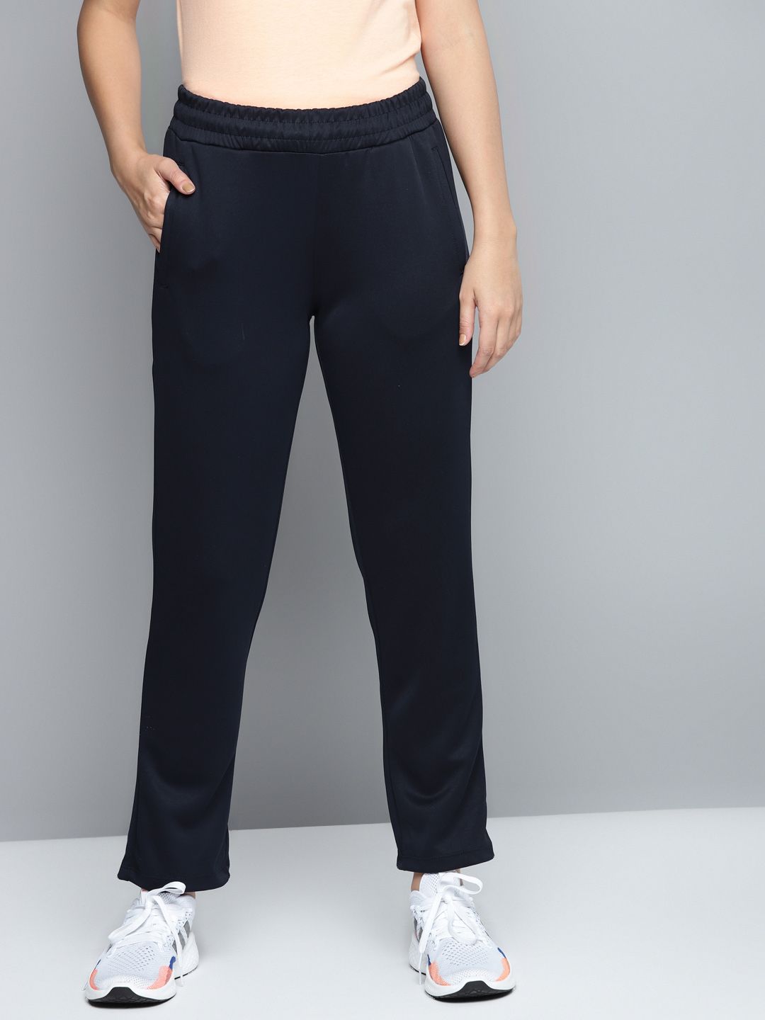 Alcis Women Navy Blue Solid Track Pants Price in India