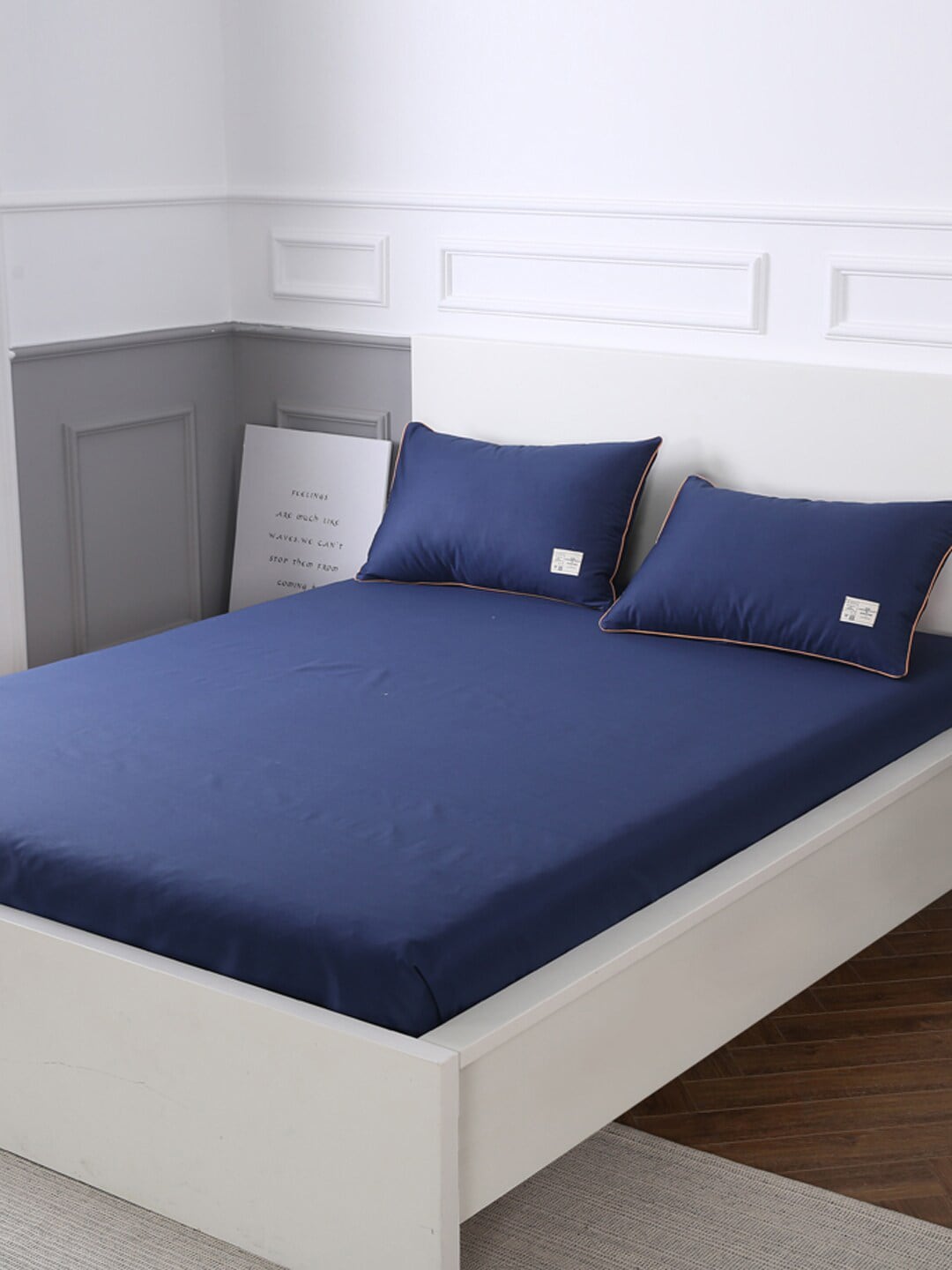 URBAN DREAM Navy Blue Solid 210 TC Cotton 1 Queen Bedsheet with 2 Pillow Covers Price in India